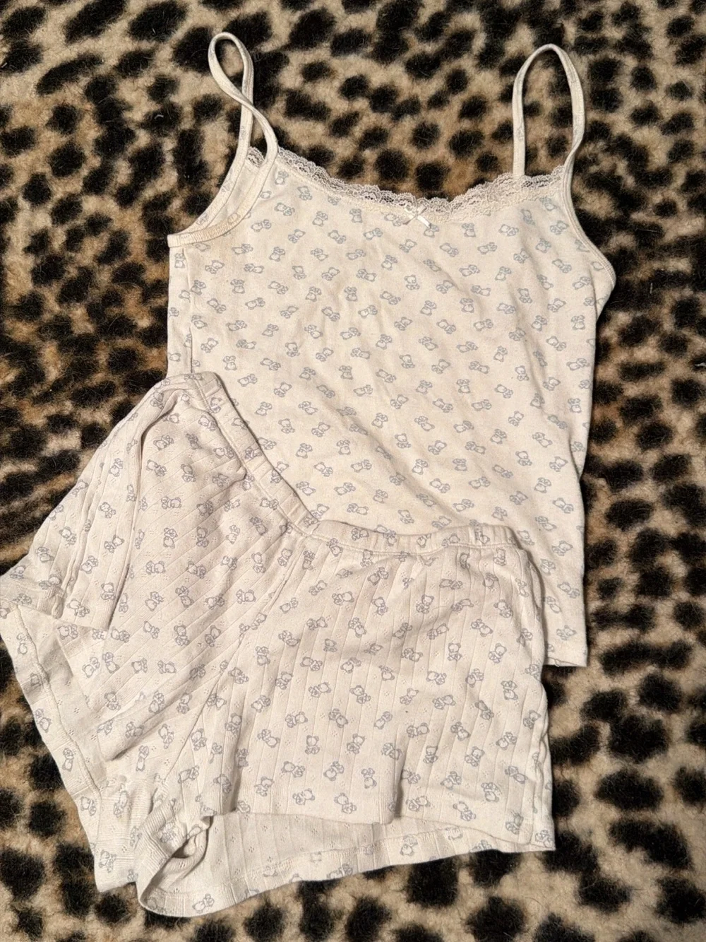 Brandy Melville Cream Camisole & Boxer Short Set with Light Blue Floral Print